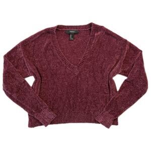 Forever 21 Women's Small Red V-Neck Long Sleeve Sweater Cropped